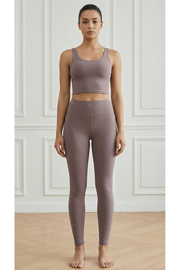 Polyamide Firming High-Waist Sports Leggings Coffee