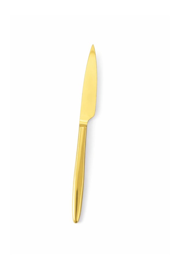 Set of 6 Gold Stainless Steel Dinner Knives – Shiny Gold Color Modern Dinner Knife