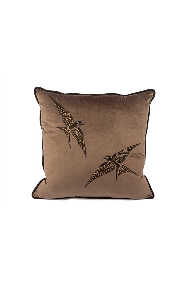 Isla Brown Velvet Round Birds 55X55 Cushion