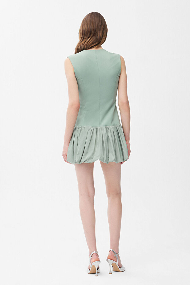 Tafta Garnili Kolsuz Elbise - 5