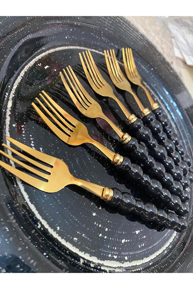 شوكة طعام بي مرصّع بالخرز ملونة باللؤلؤ 6 قطع