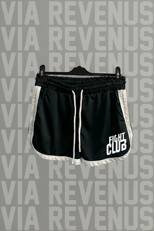 Fight Club Printed with Side Stripes Piped Detail Women's Sports Running and Fitness Shorts
