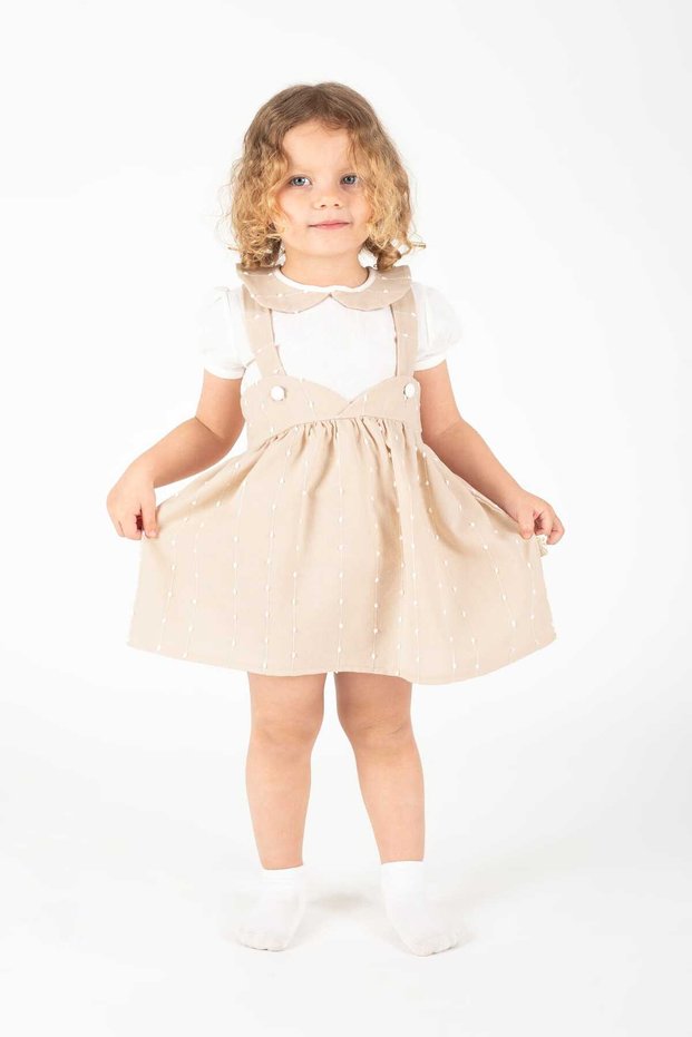 Girl's Short Sleeve Badili Peter Pan collar Butterfly Motif Salopet Holiday Dress (Ages 2 - 3 - 4 - 5)