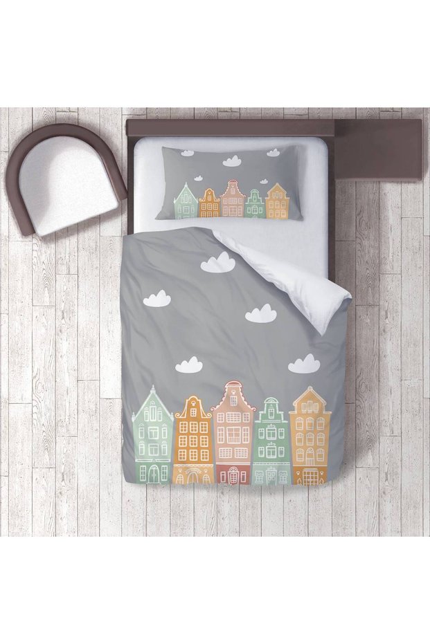 Children's Room Cotton Lu Duvet Cover Set Bed Sheet Sız Houses, City Skyline