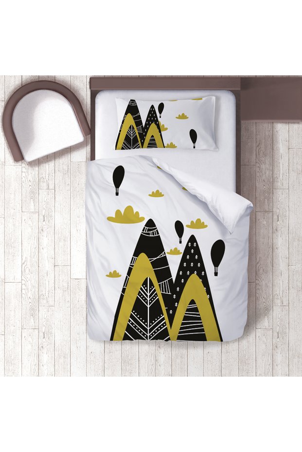 Children's Room Cotton Lu Duvet Cover Set Bed Sheet Sız Dağ Manzarası Ve Balonlar