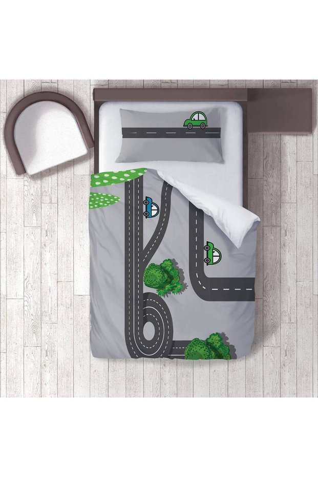 Children's Room Cotton Lu Duvet Cover Set Bed Sheet Sız Yollar Ve Arabalar