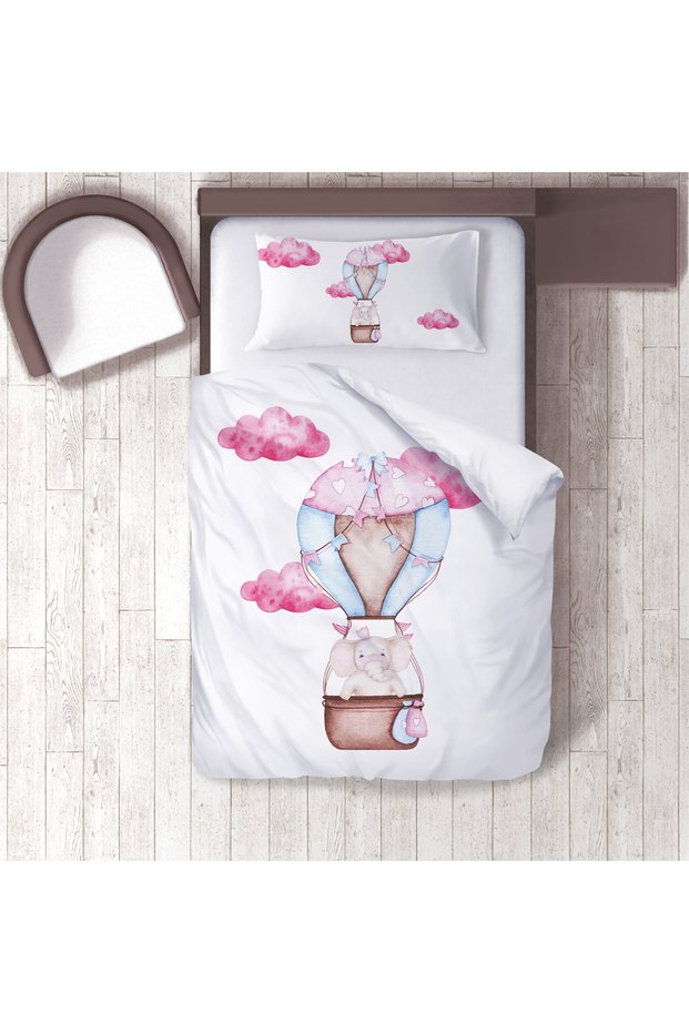 Children's Room Cotton Lu Duvet Cover Set Bed Sheet Sız Fil, Hot Air Balloon