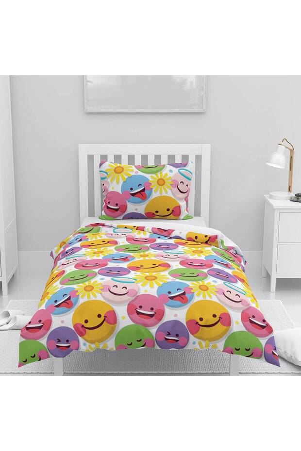 Children's Room Cotton Lu Duvet Cover Set Bed Sheet Sız Smiling Faces, Emoji