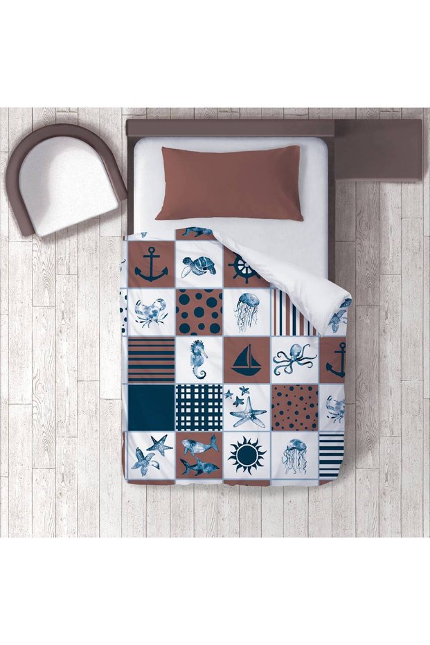 Children's Room Cotton Lu Duvet Cover Set Bed Sheet Sız Deniz Teması No.50026