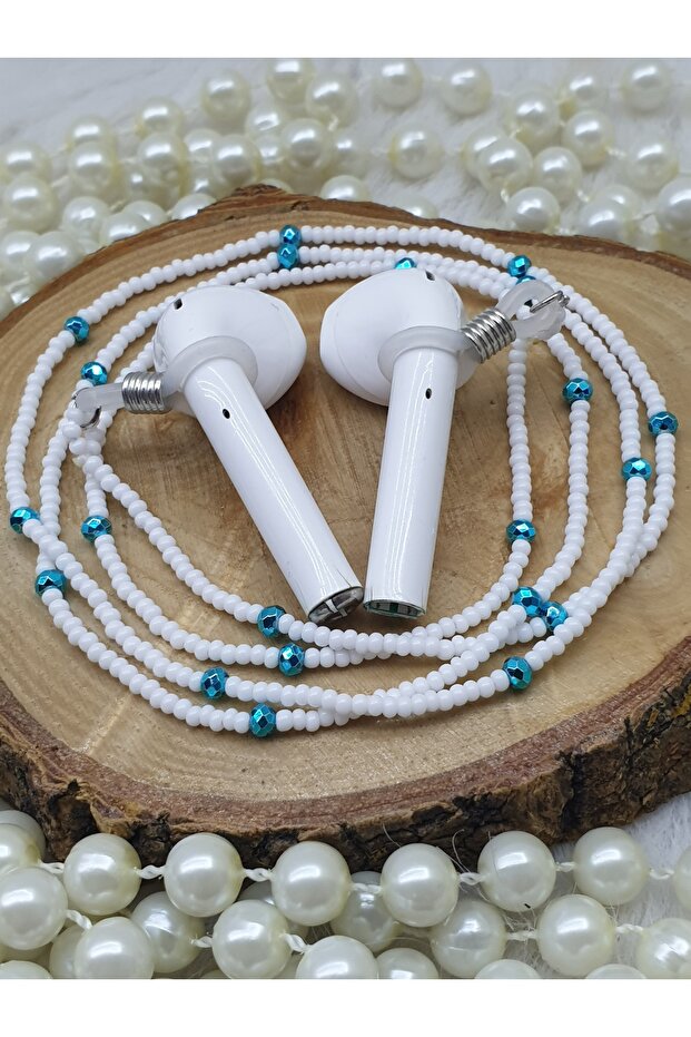 سلسلة.../حامل سماعات الأذن/سلسلة بلو بون مرصّع بالخرز آر بودز/هدية - 4