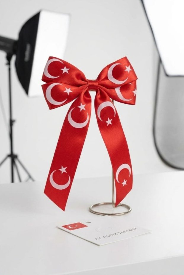 23 April Special Occasions Satin Clip Buckle with Turkish Flag Bow for School and Daily Use Red
