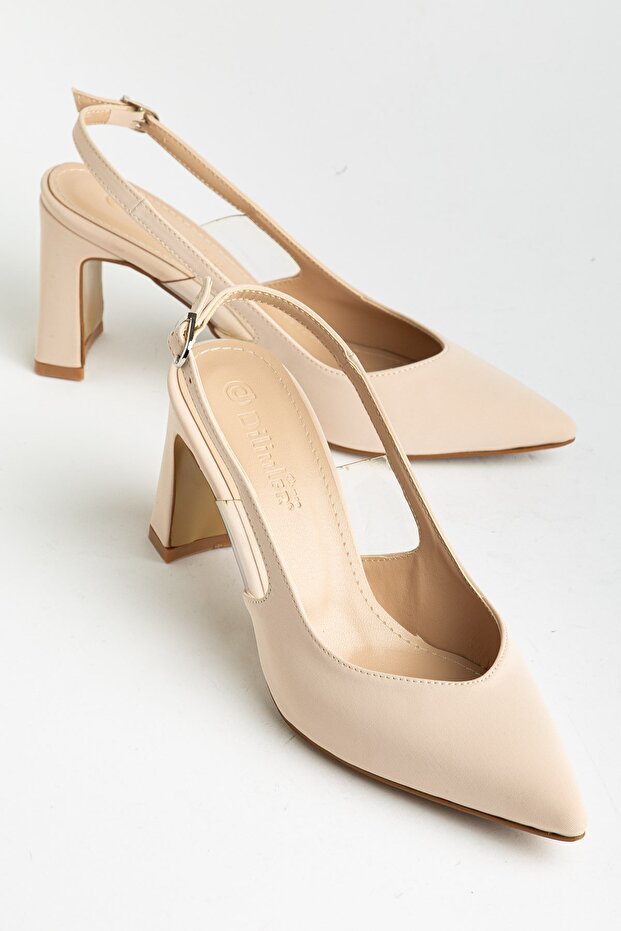 Plus Size Women's Heeled Shoes Beige Satin Flat Heel Side Transparent