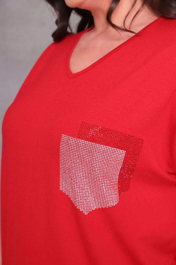 بلوزة مطبوعة بحجر الجيب - 5