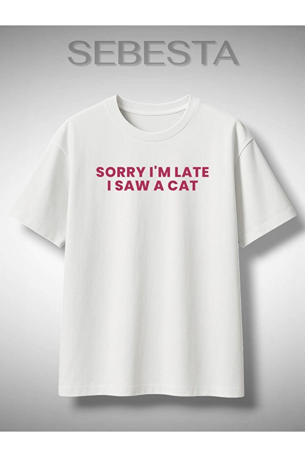 I Saw a Cat Printed Premium Oversized T-Shirt
