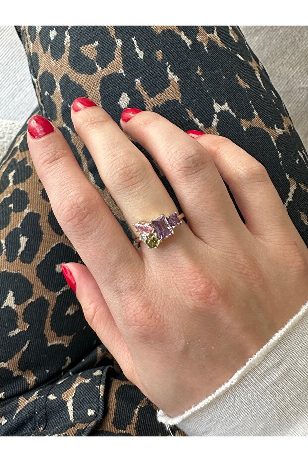 خواتم ذهبية بنفسجية متعددة مرصّع بالأحجار - 2