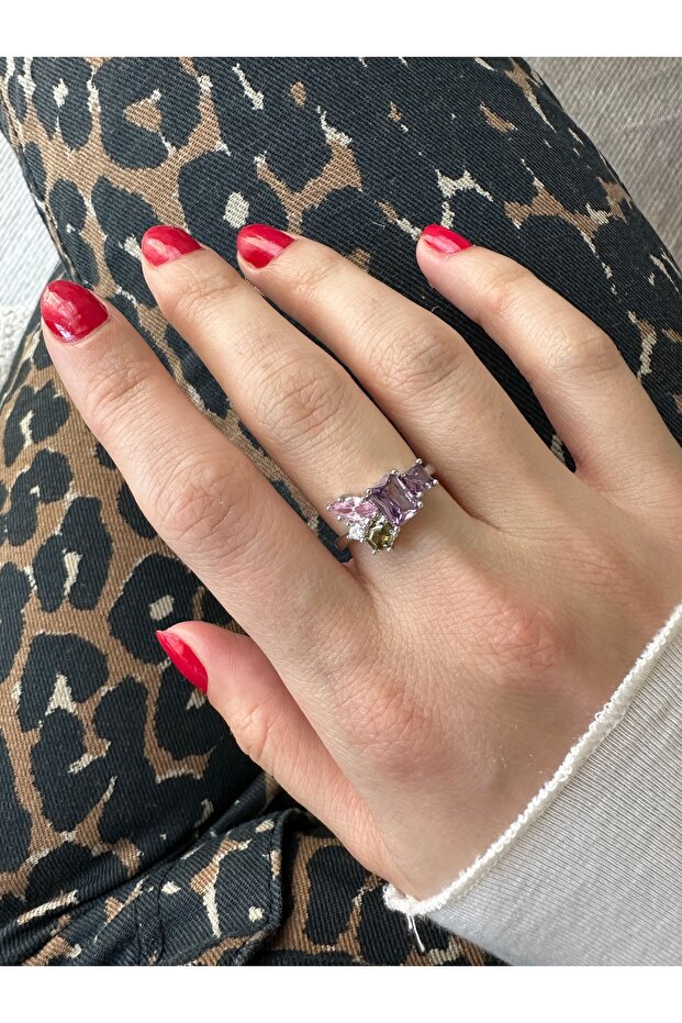 خواتم فضية اللون بنفسجية متعددة مرصّع بالأحجار - 2