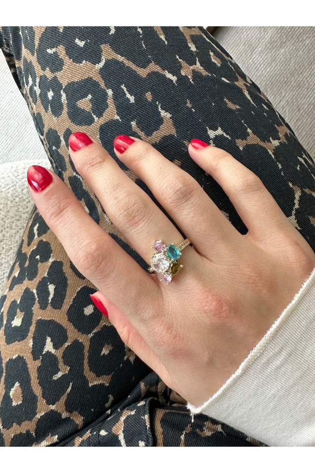 Gold Multi-Stone Flower Ring - 3