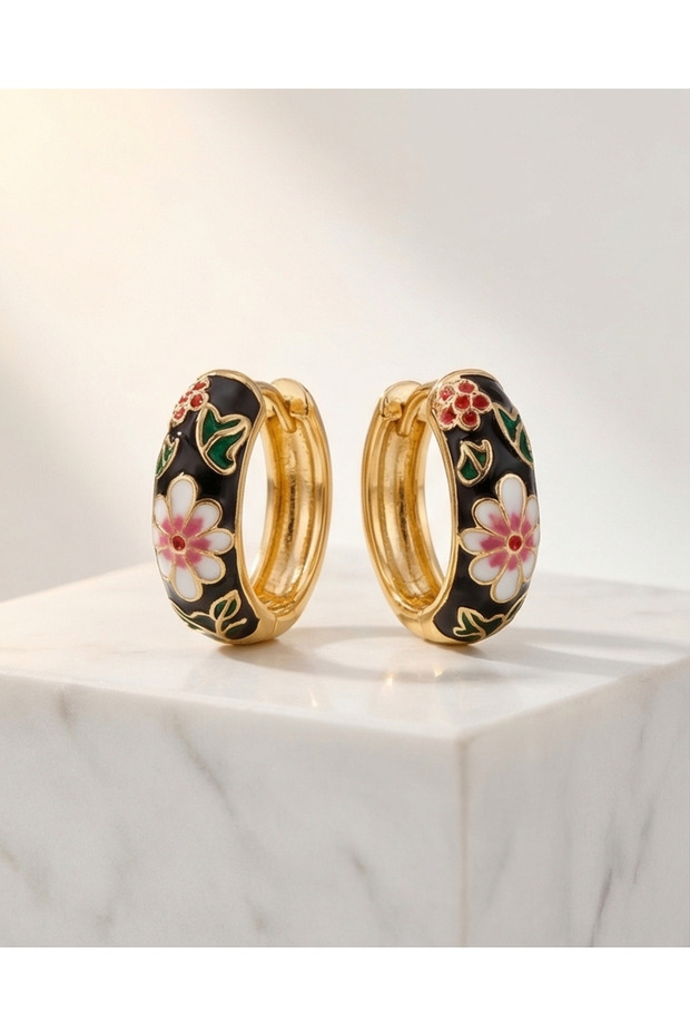Black enamel hoop earrings
