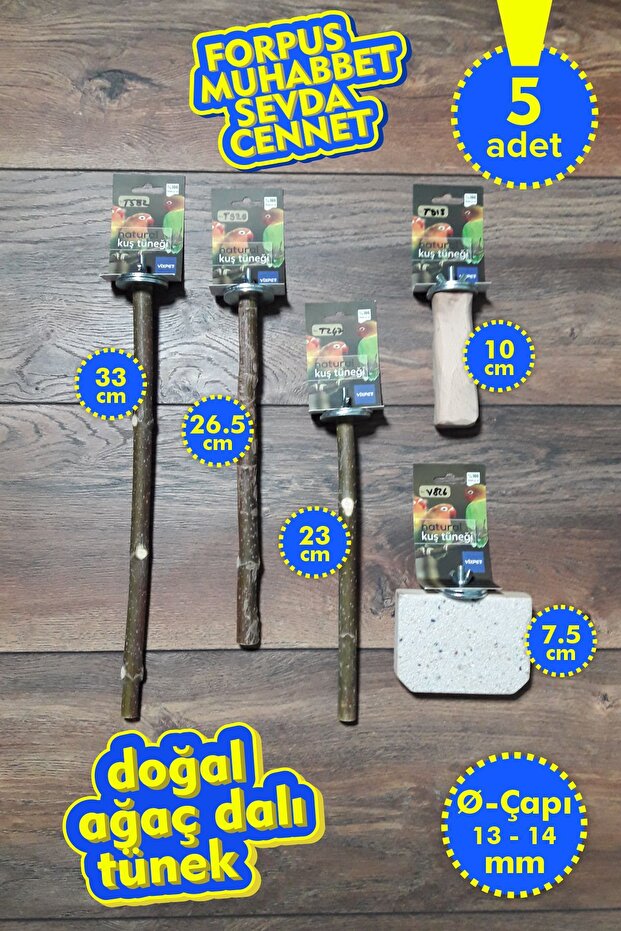 Venty 5-Piece Natural Parrot Perch Set | Kumlu Tünekli | Forpus, Muhabbet, Sevda, Cennet - M621
