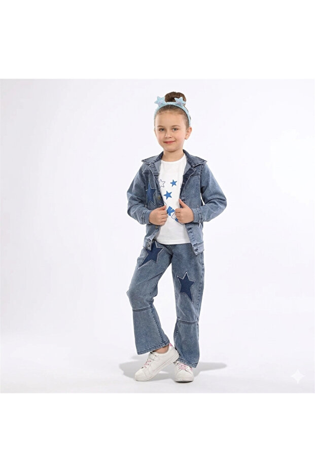Girl's 3-Piece Denim Set: Jacket, Pants (Jeans), T-Shirt