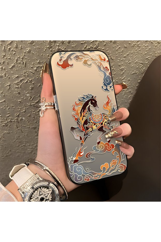 Samsung Galaxy A54 Compatible Hard Acrylic Back Silicone Edge Lens Protection Case Horse Patterned