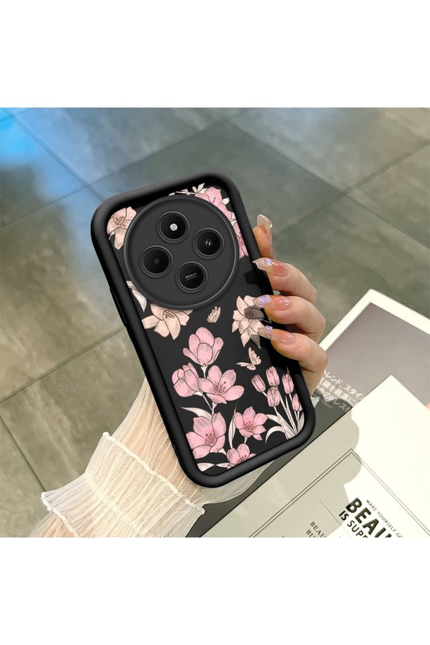 Redmi A4 Compatible Black Silicone Case Shockproof with Camera Protection Stylish Print