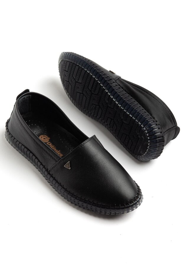 Genuine Leather Women's Casual Shoes Black Flat Face Transparent Sole