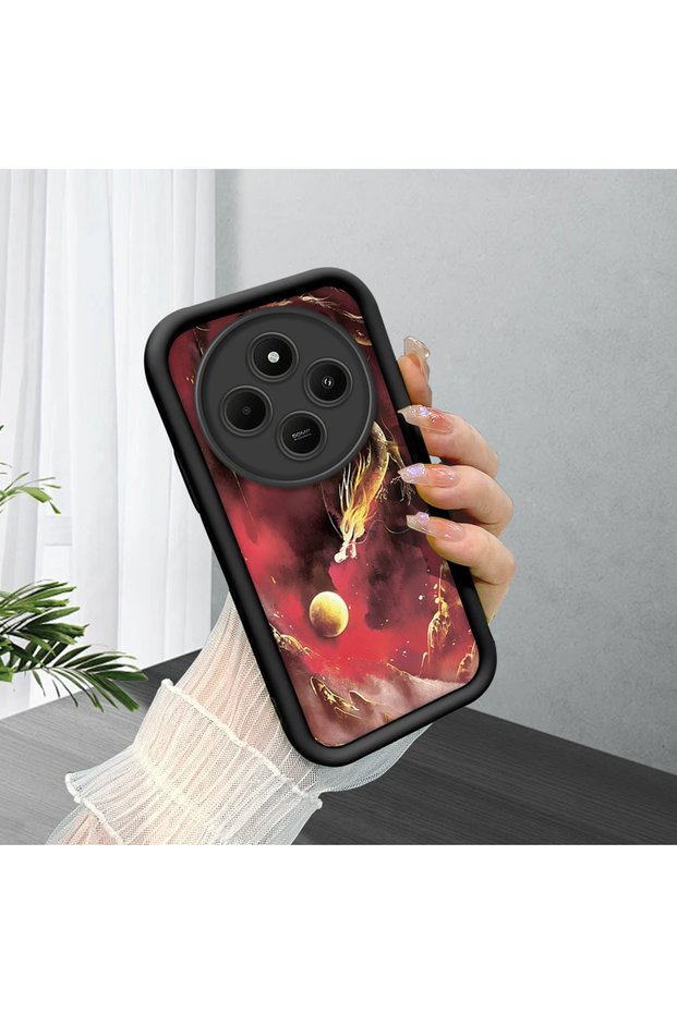 Redmi A4 Compatible Black Silicone Case Shockproof Dragon Pattern with Camera Protection