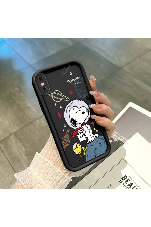 iPhone XS Max Compatible Black Silicone Case Shockproof with Camera Protection Snoopy