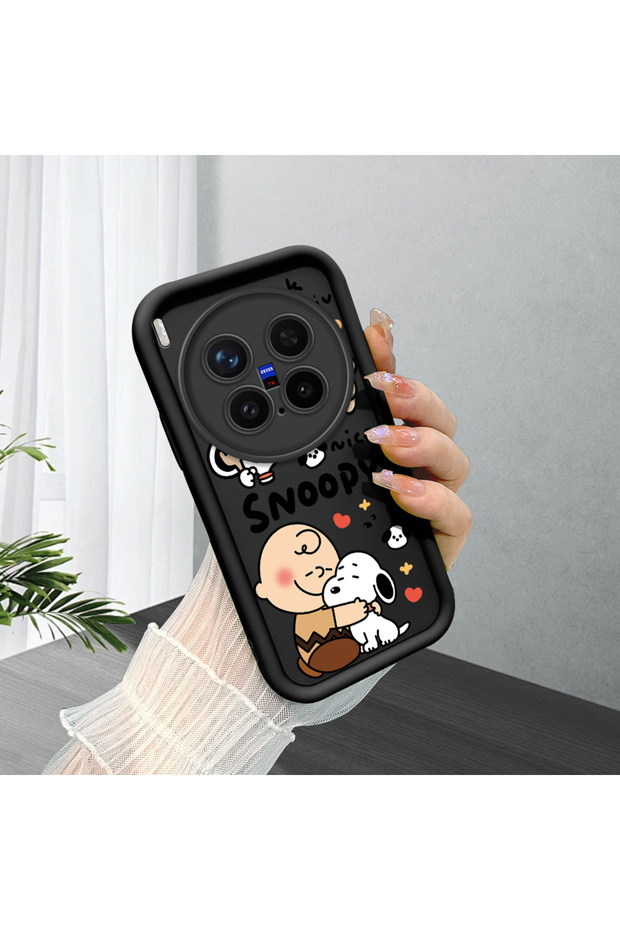 حافظة سيليكون سوداء متوافقة مع هاتف Vivo X300 Pro، مقاومة للصدمات مع حماية للكاميرا، تصميم سنوبي