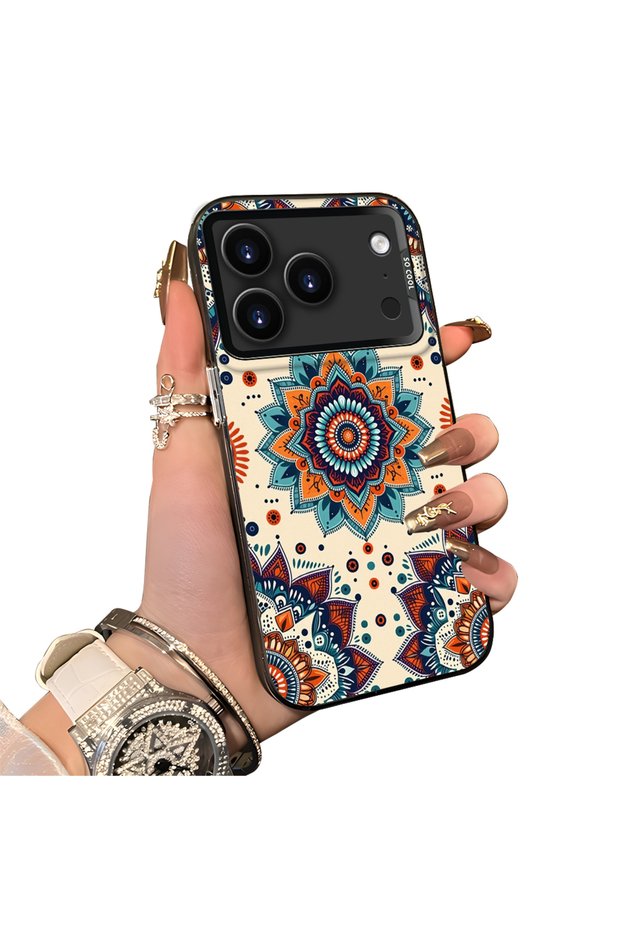 For iPhone 18 Pro Max Compatible Silicone Edge Hard Back Case Retro Patterned Couple Phone Case