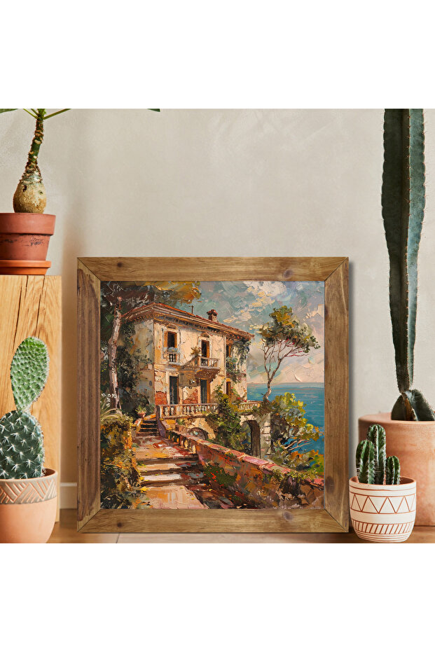 One Piece Real Wood Framed Kitchen Decor Painting Mediterranean Street