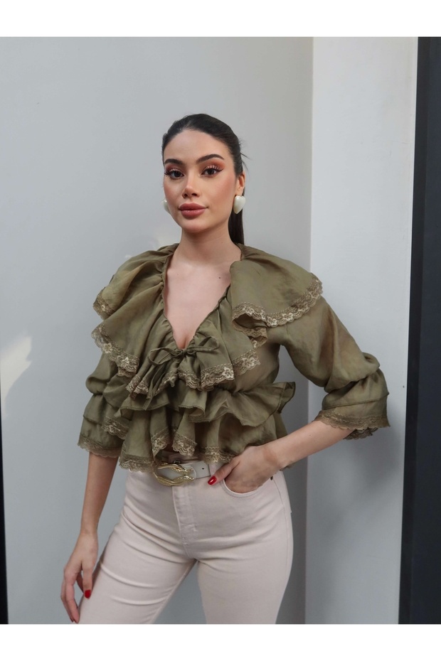 Dantelli Volanlı Bluz - 3