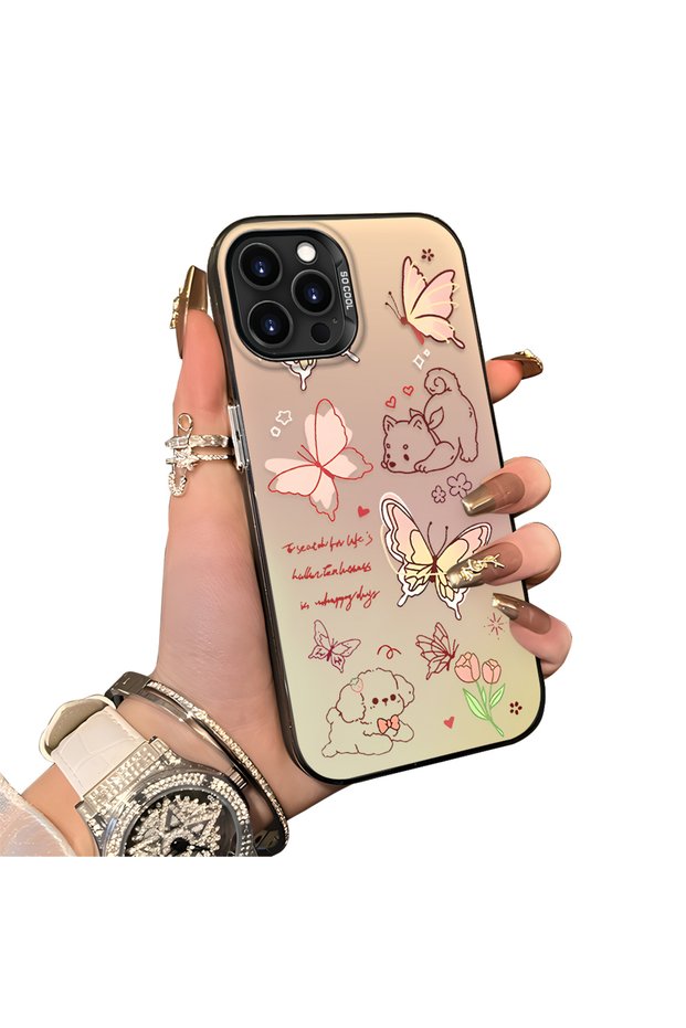iPhone 14 Pro Max Compatible Hard Acrylic Back Silicone Edge Lens Protection Stylish Print Case