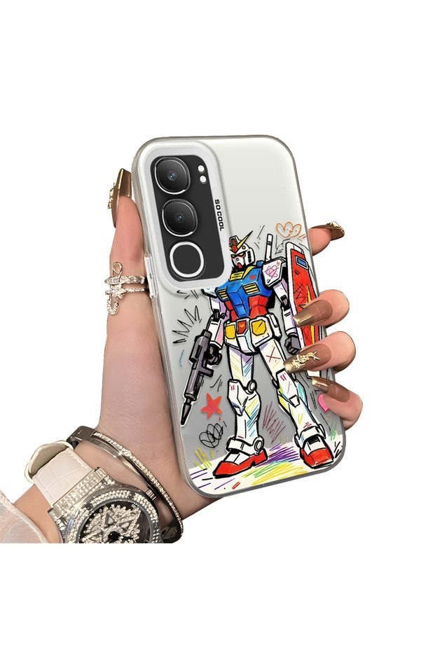 Vivo Y19S 4G/Y19S Pro Compatible Hard Acrylic Back Silicone Edge Lens Protection Mechanical Robot Pattern Case