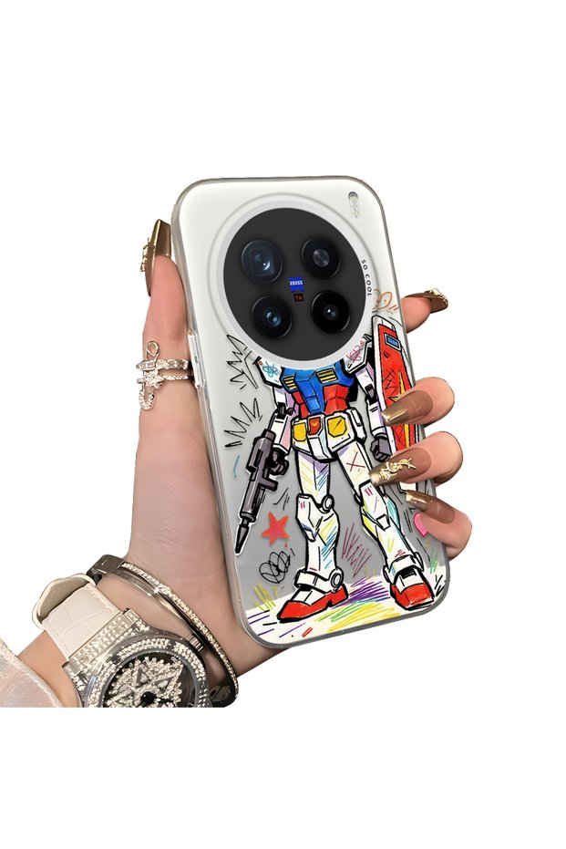 Vivo X200 Pro Compatible Hard Acrylic Back Silicone Edge Lens Protection Mechanical Robot Pattern Case