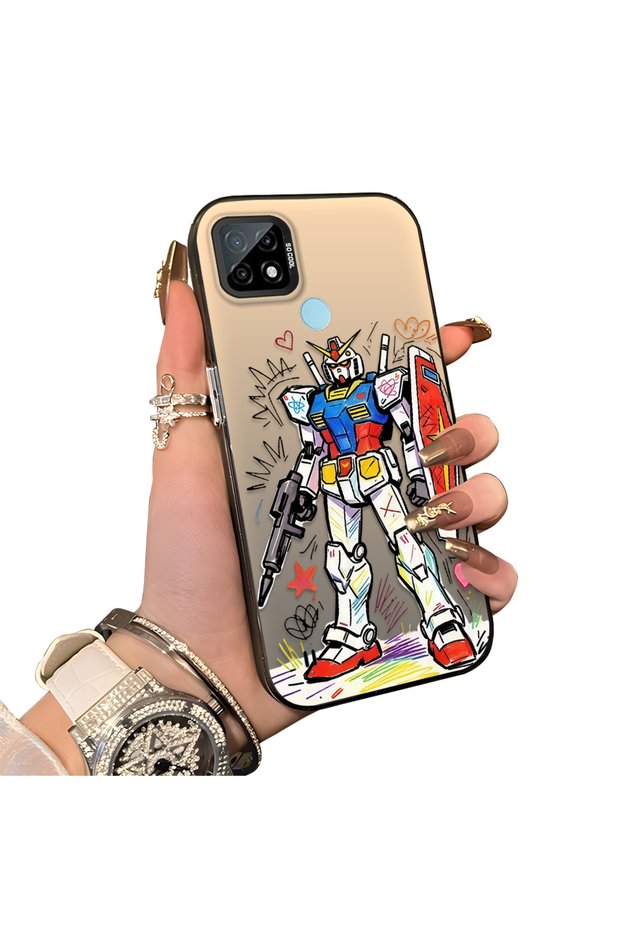 Realme C21 Compatible Hard Acrylic Back Silicone Edge Lens Protection Mechanical Robot Pattern Case