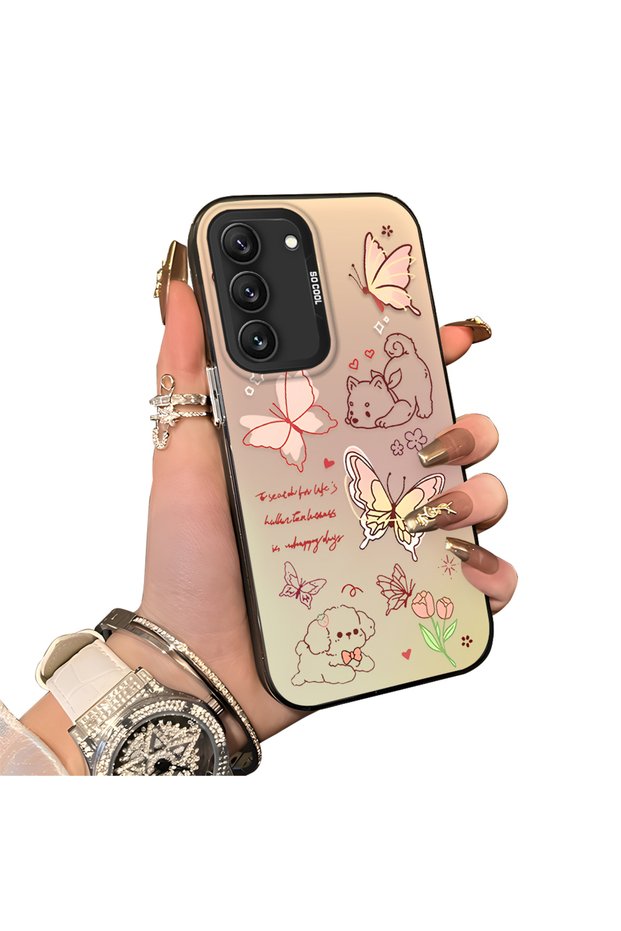 Samsung Galaxy S22 Compatible Hard Acrylic Back Silicone Edge Lens Protection Stylish Print Case