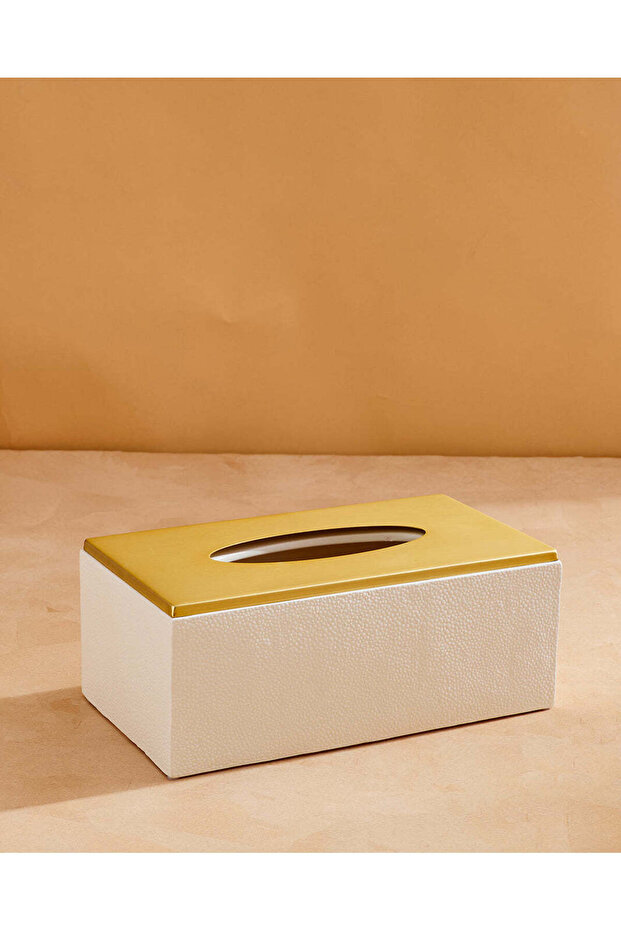 غطاء علبة مناديل ورقية بلون أبيض مائل ذو ملمس بارز - 2