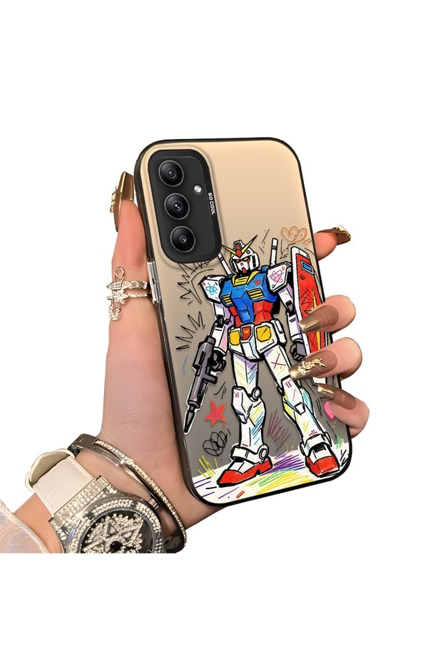 Samsung Galaxy A34 Compatible Hard Acrylic Back Silicone Edge Lens Protection Mechanical Robot Pattern Case
