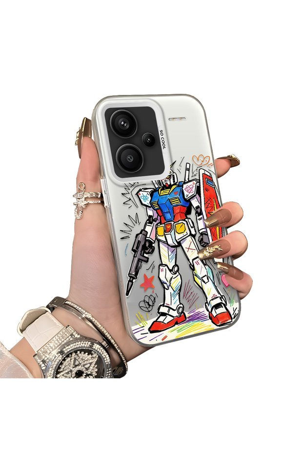 Xiaomi Redmi Note 13 Pro Plus+ 5g Compatible Hard Acrylic Back Silicone Edge Lens Protection Mechanical Robot Pattern Case