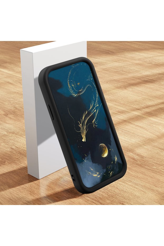 Black Silicone Case Compatible with iPhone 7/8/Se 2020 2022 Shockproof Camera Protected Dragon Pattern