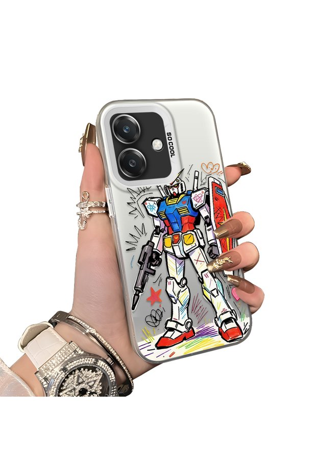 Oppo A3/A3X 4G/5G Compatible Hard Acrylic Back Silicone Edge Lens Protection Mechanical Robot Pattern Case