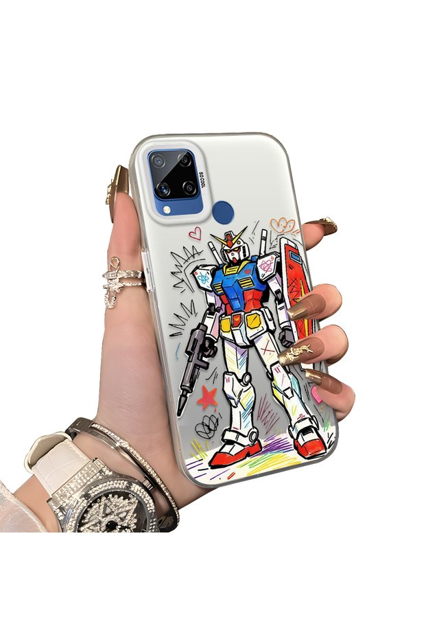 Realme C15/C25/C25S Compatible Hard Acrylic Back Silicone Edge Lens Protection Mechanical Robot Pattern Case