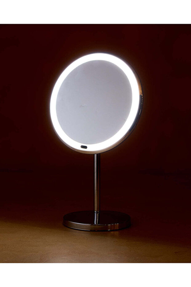 مرآة دائرية فضية اللون مزودة بإضاءة LED - 5