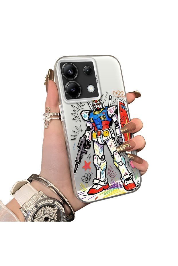 Xiaomi Poco X6 Compatible Hard Acrylic Back Silicone Edge Lens Protection Mechanical Robot Pattern Case