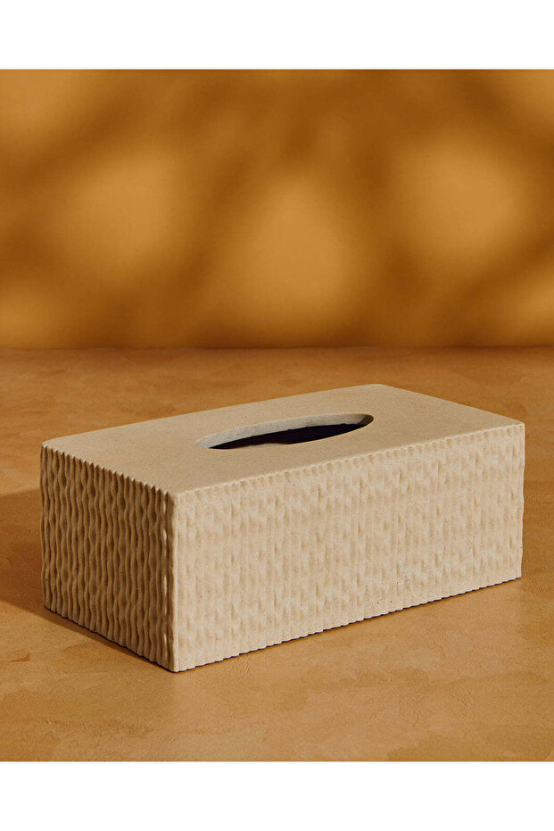 غطاء علبة مناديل مستطيل الشكل بلون بيج مموج مضلّع - 1