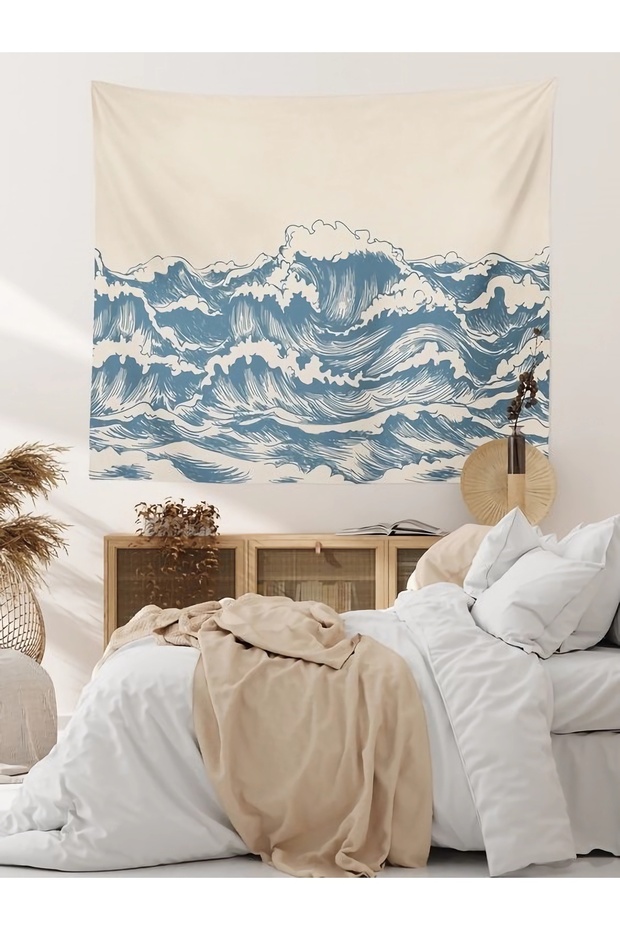Wave Sea Ocean Patterned Wall Covering Great Wave Minimalist Home Decoration