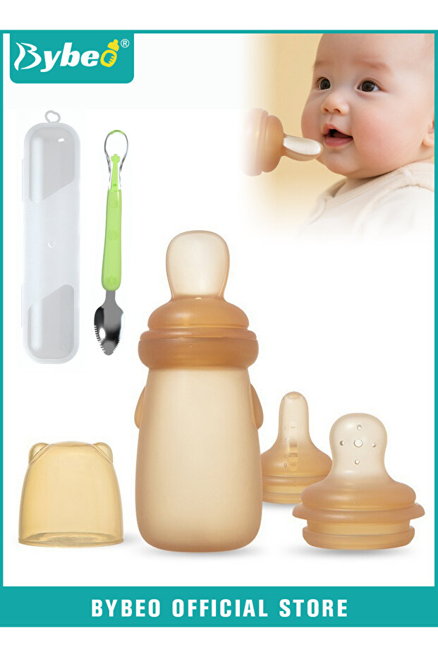3-in-1 Baby Feeding Bottle Spoon with Fruit Puree Spoon, Infant Silicone Feeding Spoon, Fruit Feeder