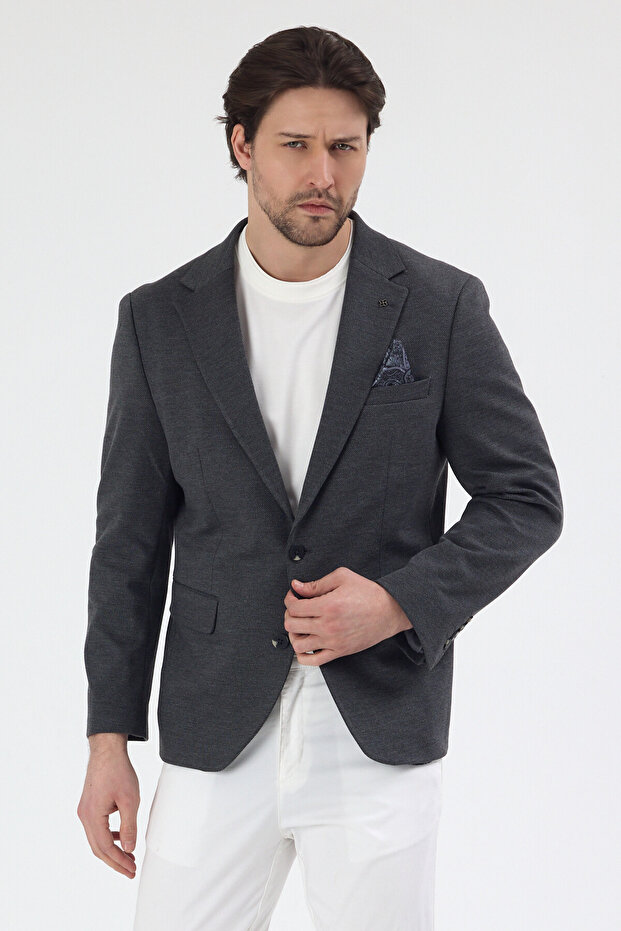 Pacune Men's Smoked Cotton Blend Slim Fit Stretch Fabric Stretchy Sports Blazer Jacket